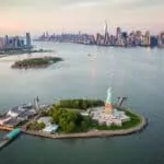 New York Statue of Liberty from aerial view